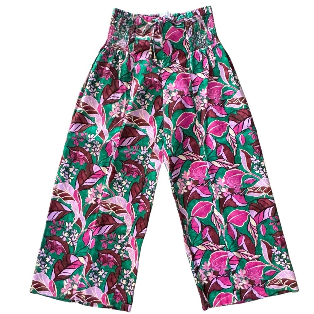Cynthia Rowley Size M 100% Linen Green-Pink-Purple Wide Leg Pants